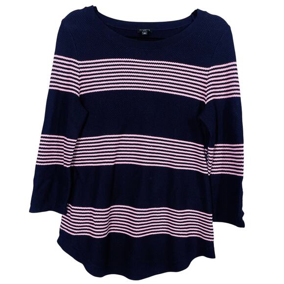 Talbots, Size Medium Petite, Navy & Pink Striped Lightweight Sweater, Scoop Neck - Picture 1 of 6